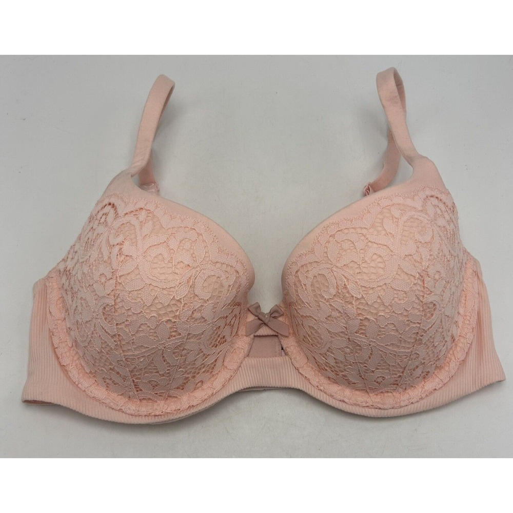 Victoria Secret Bra 34D Lined Demi Pink Lace Adjustable Feminine Coquet